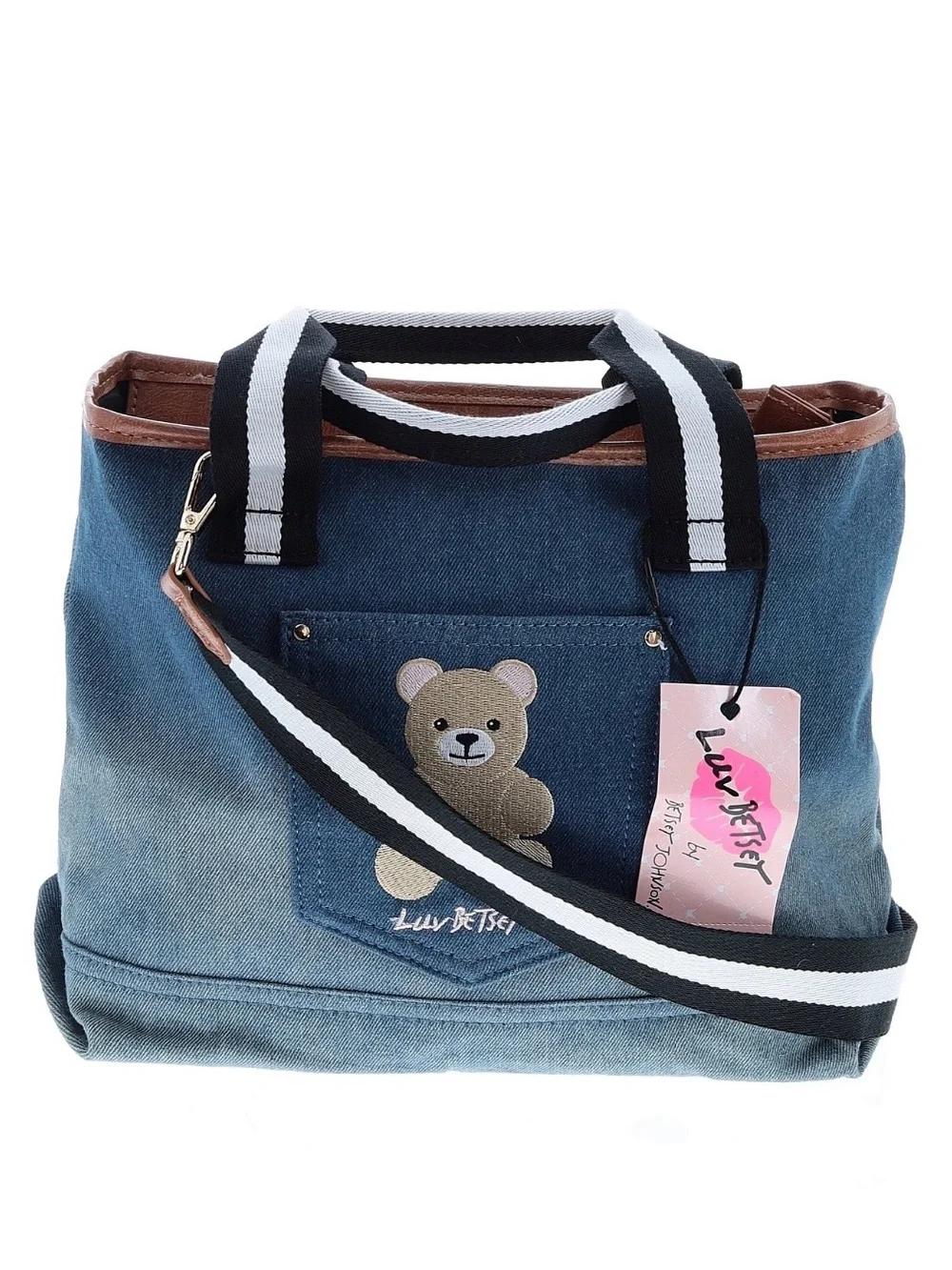 Betsey Johnson luv Betsey denim teddy bear tote shoulder bag purse NWT
